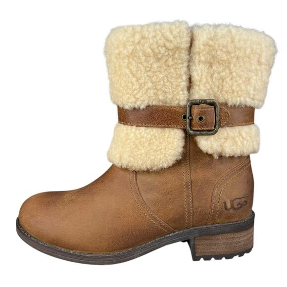 UGG Women’s Blayre II Brown Leather Cuffed Winter Boot Size US 5.5 - Picture 3 of 10